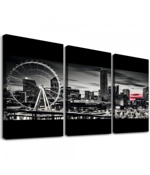 Ulloord Citysacape Canvas Decor Black and White City Picture Artwork for Living Room Bedroom Office Home Decorations Building Panoramic Painting 