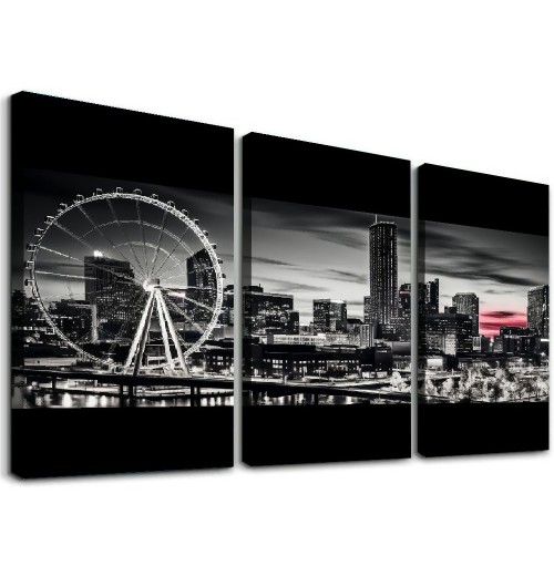 Ulloord Citysacape Canvas Decor Black and White City Picture Artwork for Living Room Bedroom Office Home Decorations Building Panoramic Painting 