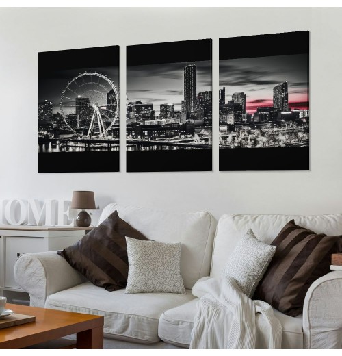 Ulloord Citysacape Canvas Decor Black and White City Picture Artwork for Living Room Bedroom Office Home Decorations Building Panoramic Painting 