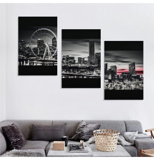 Ulloord Citysacape Canvas Decor Black and White City Picture Artwork for Living Room Bedroom Office Home Decorations Building Panoramic Painting 