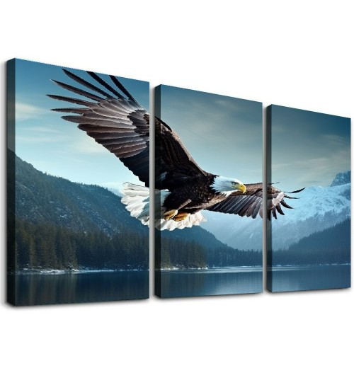 Flying Eagle Canvas Wall Art - Nature Pictures for Wall Decor Snow Mountain Forest Lake Painting Print Artwork for Living Room Bedroom Home Office Wall Decoration