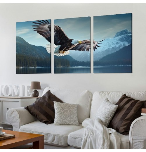 Flying Eagle Canvas Wall Art - Nature Pictures for Wall Decor Snow Mountain Forest Lake Painting Print Artwork for Living Room Bedroom Home Office Wall Decoration