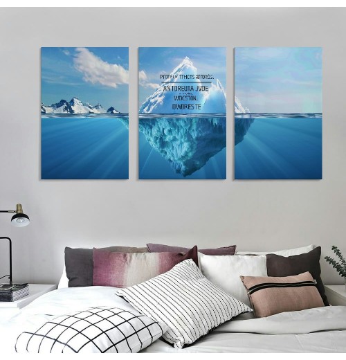 Wall Art Decor Canvas Print Picture Success Inspiration Motivation Iceberg Blue Seawater Bottom Ocean Painting for Dining Room Kitchen Home Decor Framed Ready to Hang