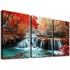 Wall Art Decor Canvas Print Picture Red Forest Waterfalls Landscape Tree for Living Room Office Home Decorations Stretched and Framed Ready to Hang