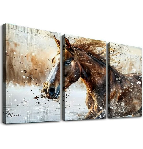 Retro Farmhouse Pictures Prints Decorations Rustic Brown Horse Artwork Large Wall Art Decor Aesthetic for Bedroom Living Room House Bathroom Office