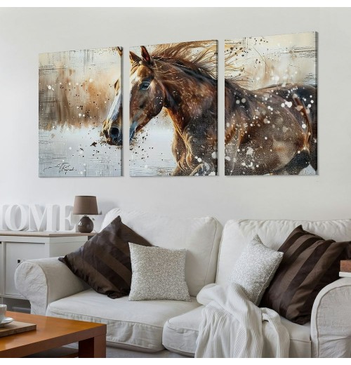 Retro Farmhouse Pictures Prints Decorations Rustic Brown Horse Artwork Large Wall Art Decor Aesthetic for Bedroom Living Room House Bathroom Office