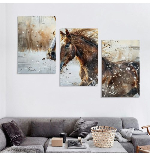 Retro Farmhouse Pictures Prints Decorations Rustic Brown Horse Artwork Large Wall Art Decor Aesthetic for Bedroom Living Room House Bathroom Office