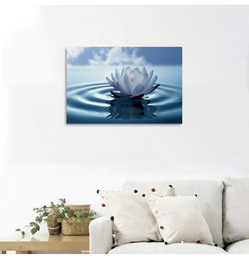 White Lotus Wall Art Canvas Pictures Print Spiritual Meditation Artwork Poster for Yoga Room Bathroom Zen Spa Photo Decor Framed Ready to Hang