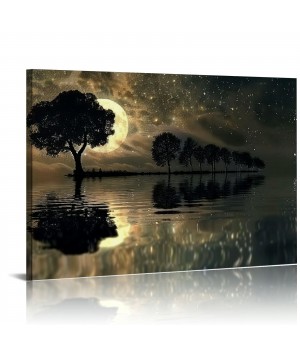 Lake Scenery Canvas Wall Art Hanging Picture Home Decoration Moon Tree Wall Decoration Artwork Bedroom Living Room Decoration