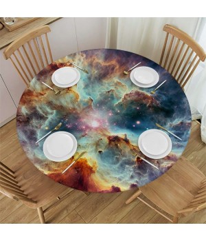 Round Space Table cover, Dust Cloud Celestial Astronomical Object Picture, Elastic edge, Suitable for catering and kitchen