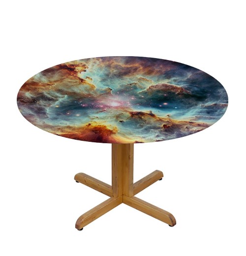 Round Space Table cover, Dust Cloud Celestial Astronomical Object Picture, Elastic edge, Suitable for catering and kitchen