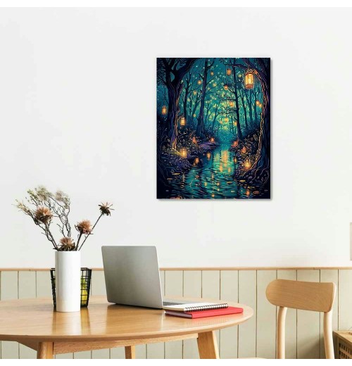 Halloween Fantasy Forest Canvas Wall Art, on Trees Blue Poster for Aesthetic, Picture Print Decor