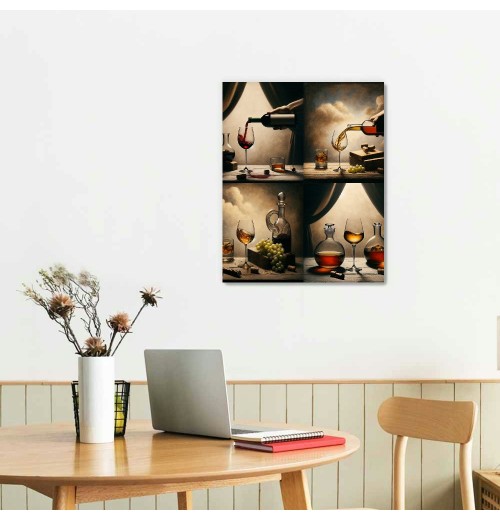 Red Wine Cups Modern Kitchen Wall Art Dinning Room Wall Decor 4 Panels Abstract Canvas Prints Artwork Vintage Pictures Paintings on Canvas Wall Art for Kitchen Home