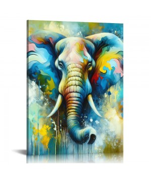 Elephant Picture Wall Art Colorful Animal Canvas Wall Art Modern Wildlife Artwork for Bathroom Bedroom Office Living Room Paintings Decorations Ready to Hang