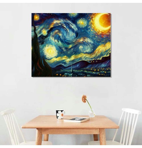 Starry Night Canvas Print of Van Gogh Oil Paintings Reproduction Modern Canvas Print Artwork Abstract Landscape Pictures Printed on Canvas Wall Art for Home Office Decorations