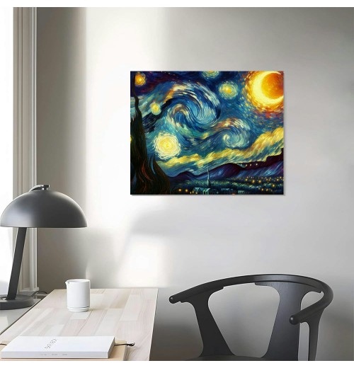 Starry Night Canvas Print of Van Gogh Oil Paintings Reproduction Modern Canvas Print Artwork Abstract Landscape Pictures Printed on Canvas Wall Art for Home Office Decorations