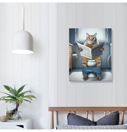 Cat Paintings Canvas Wall Art Modern Cat Bathroom Decor Posters Cat on Toilet Pictures Funny Animals Kids Bathroom Wall Decor For Living Room Bathroom Decoration