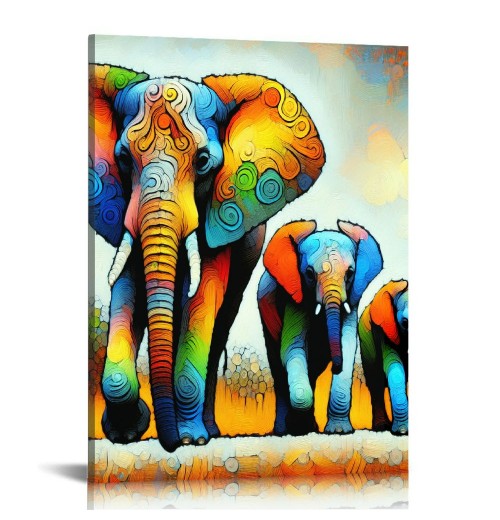 Textured Canvas Wall Art for Living Room, Canvas Wall Art Framed Oil Painting Elephant Artwork Modern Wall Decor Pictures Bathroom Bedroom Home Office Decor