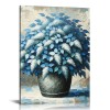 Blue Floral Canvas Wall Art for Living Room, Oil Painting Floral Artwork Modern Blue Flowers Picture Wall Decor Framed Bathroom Bedroom Home Office